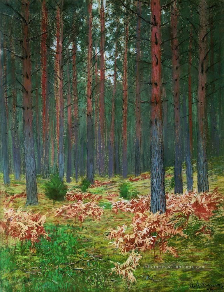 paysage avec des fougères Isaac Levitan bois arbres paysage Peintures à l'huile